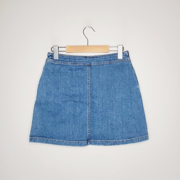 ARITZIA WILFRED FREE Blue Denim A-Line Side Zip Mini Skirt - Picture 3 of 10